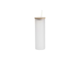 Picture of 20oz Glass Skinny Tumbler with Straw and Bamboo Lid - Frosted